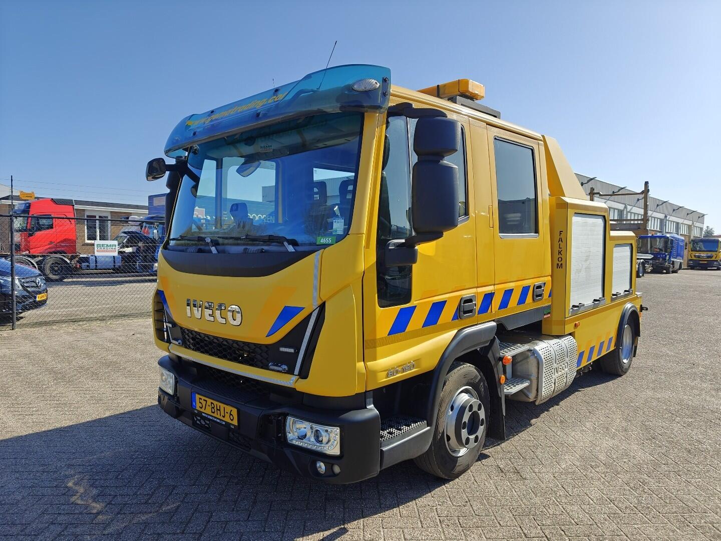 Iveco 80E190 EuroCargo 4x2 Euro6A Dubbele cab 7 pers. - Falkom FAW2000 + Lier 3600kg - Afstandsbediening | Vrachtwagens | Bergingswagen